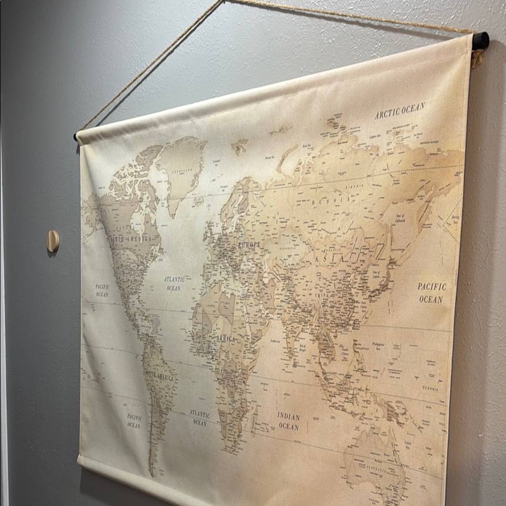 Vintage Beige World Map Wall Hanging